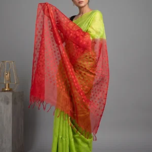 Green Soft Silk Saree with Red Sheer Palla