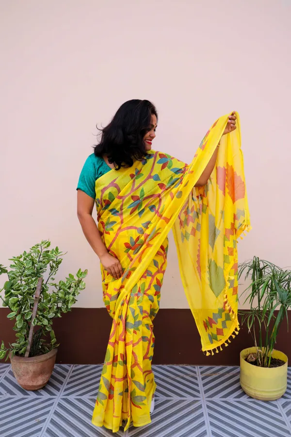 Buy Handmade Flower Print Cotton Saree Online in India - Etsy