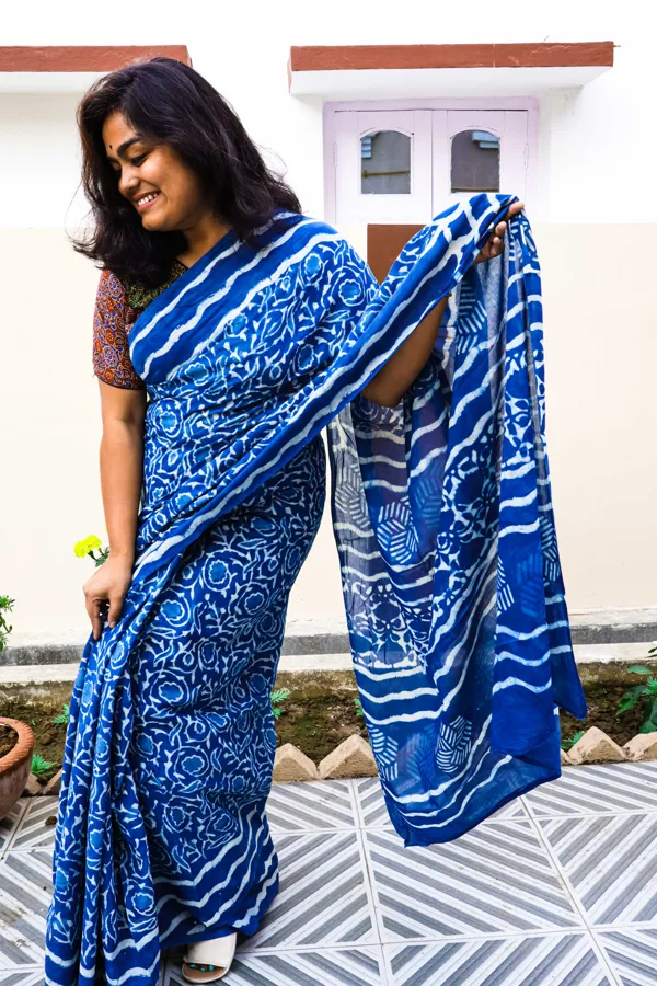 Indigo mull cotton sari!! Handloom love!! in 2023 | Cotton saree blouse  designs, Cotton saree blouse, Saree designs