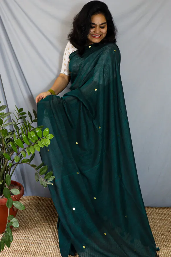 Buy Emerald Green Cotton Printed And Embroidered Smocked Saree With Top For  Women by Cord Online at Aza Fashions.