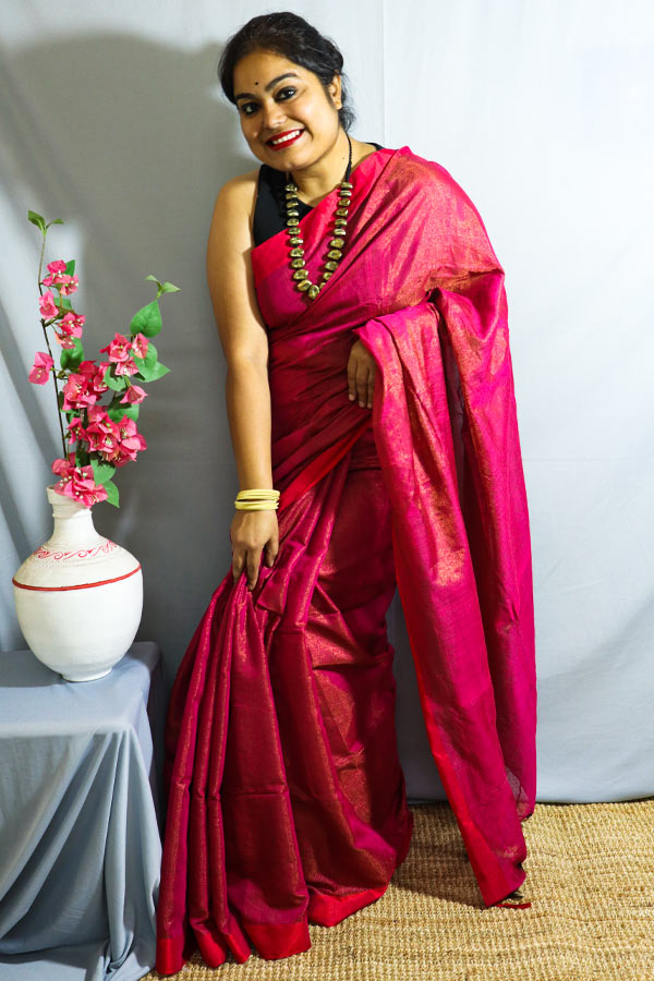 Buy Pink Zari Tissue Silk Saree | HLHH004/HLO1 | The loom