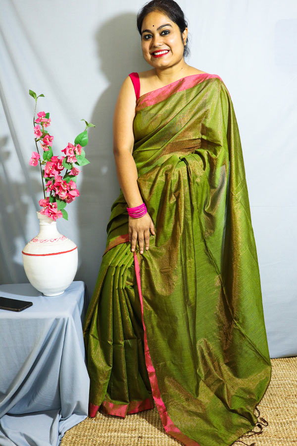 Green Plain Tissue Saree 02 – Kumaran Silks