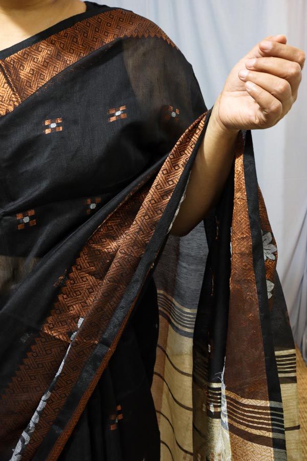 black3 Black Cotton Silk Saree with Zari Woven Border