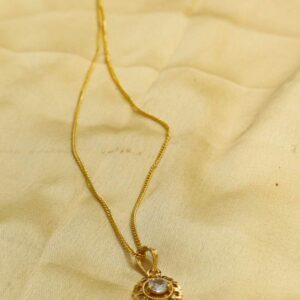 Floral Golden Necklace with White Stone