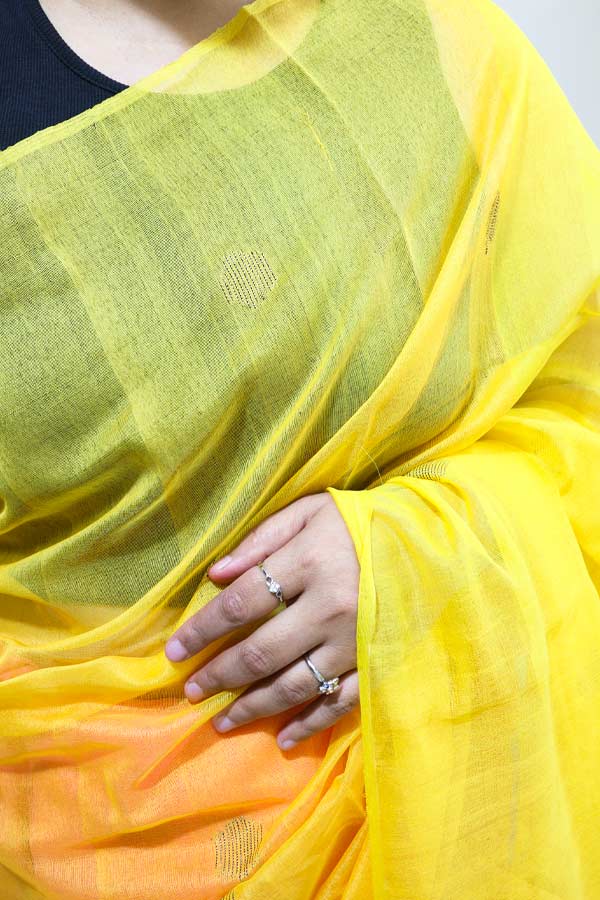 Pastel-Pink-and-Yellow-Cotton-Silk-Saree-with-Muslin-Aanchal1 Pastel Pink and Yellow Cotton Silk Saree with Muslin Aanchal