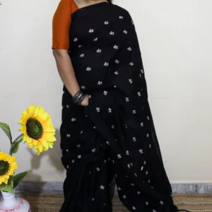 Black Partijat Embroidered Cotton Saree