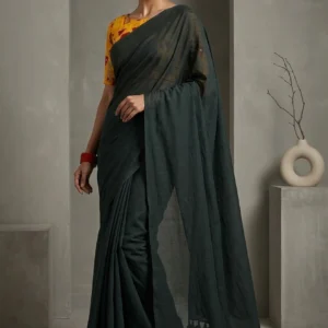 Emerald Green Plain Soft Cotton Saree