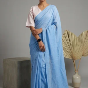 Sky Blue Plain Cotton Saree