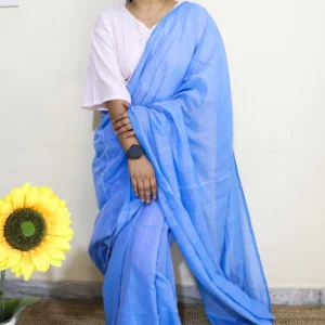 Sky Blue Plain Cotton Saree