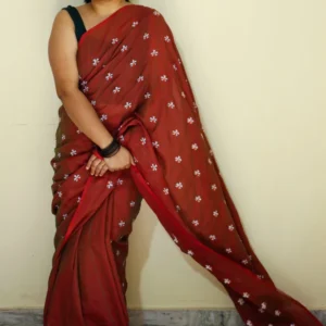 Brown Soft Cotton Saree with Parijat Motifs