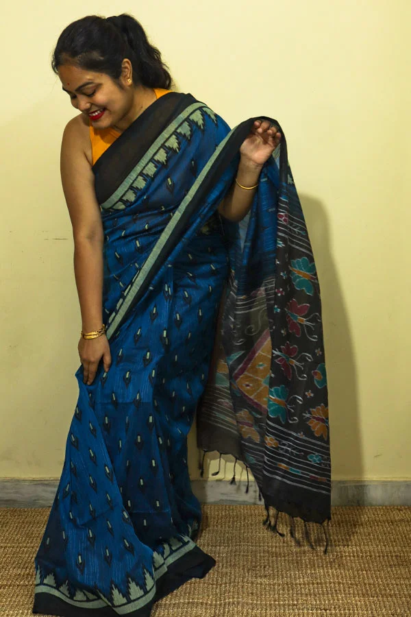 Navy Blue Kotki Cotton Saree | Bongchong