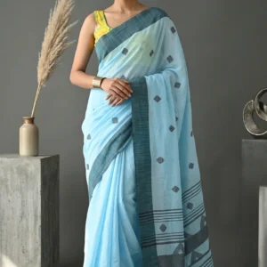 Sky Blue Soft Cotton Saree with Thread Woven Motifs