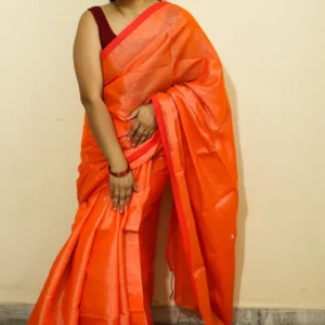 Tangerine Dual Toned Tissue Plain Soft Cotton Saree