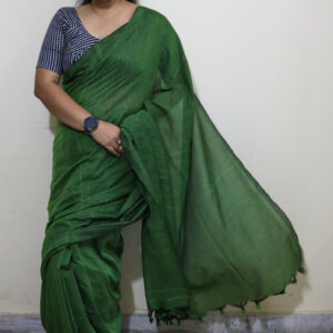 Olive Green Plain Cotton Saree