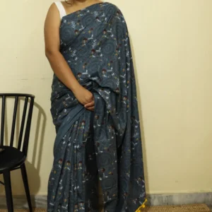 Warli Printed Grey Cotton Saree