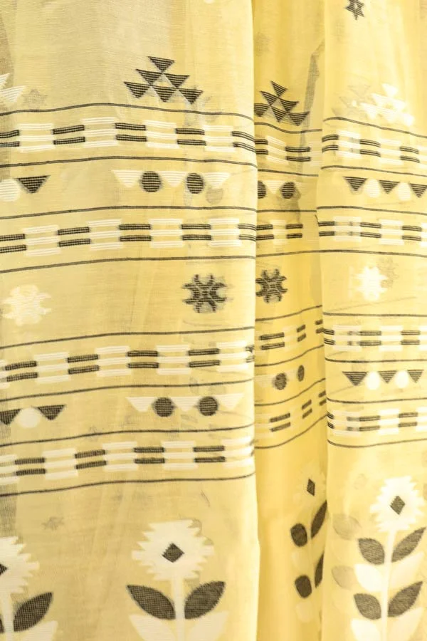 Yellow-Soft-Jamdani-Saree-with-Floral-Motifs4 Yellow Soft Jamdani Saree with Floral Motifs