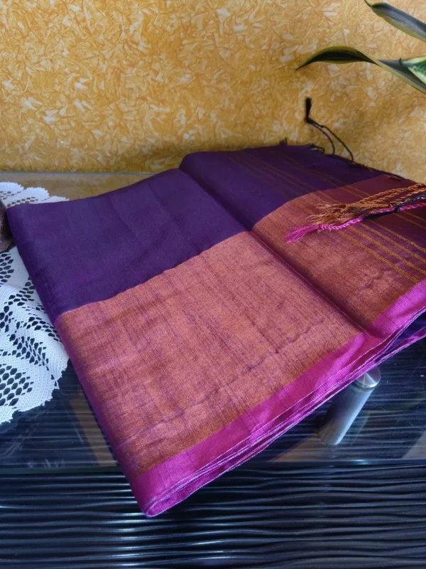 Wine Plain Cotton Silk Saree with Golden Border