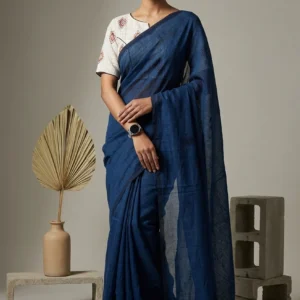 Blue Plain Cotton Saree