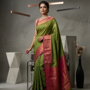 Green Dual Toned Kattam Silk Saree with Contrast Border