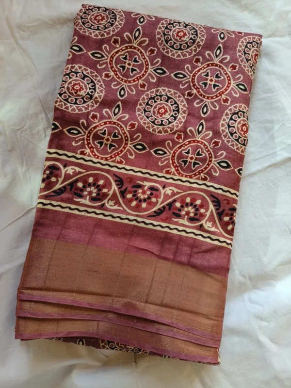 Mauve Ajrakh Printed Art Silk Saree