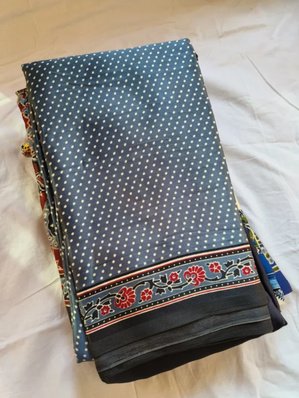 Blue Semi Modal Silk Saree with Ajrakh Polka Dots