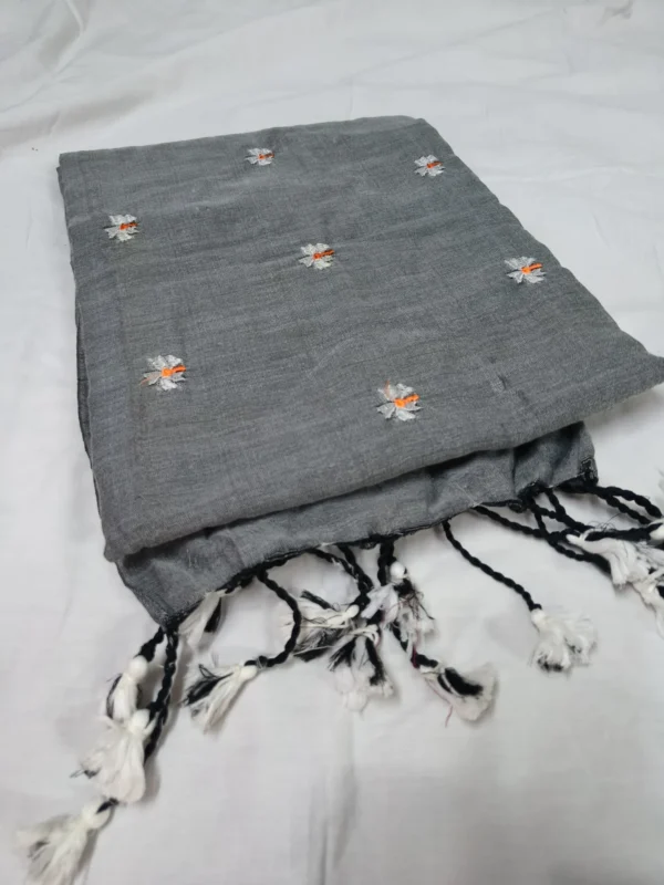 Grey Soft Cotton Saree with Parijat Motifs