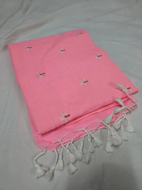 Pink Soft Cotton Saree with Parijat Motifs