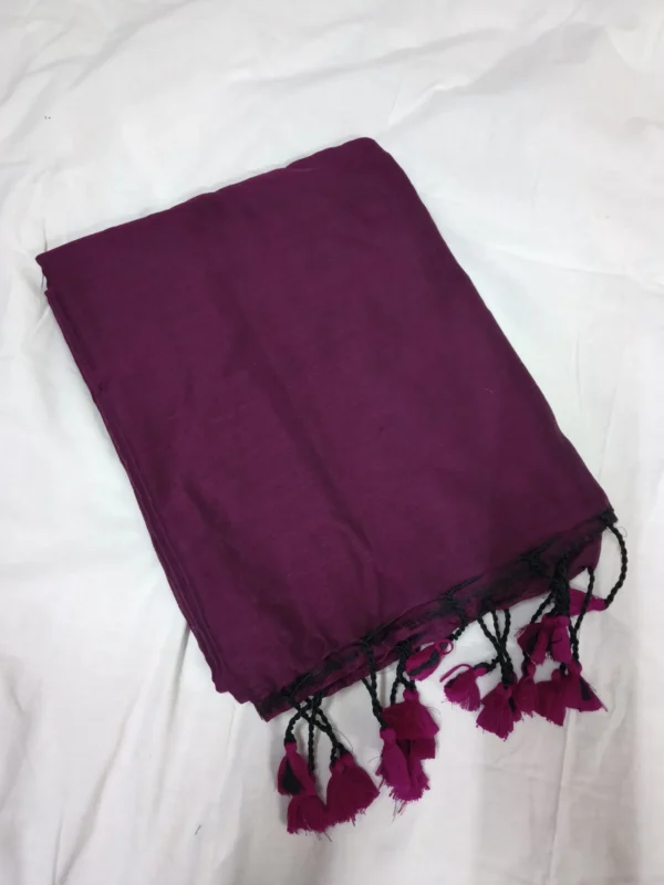 Wine Plain Soft Cotton Saree