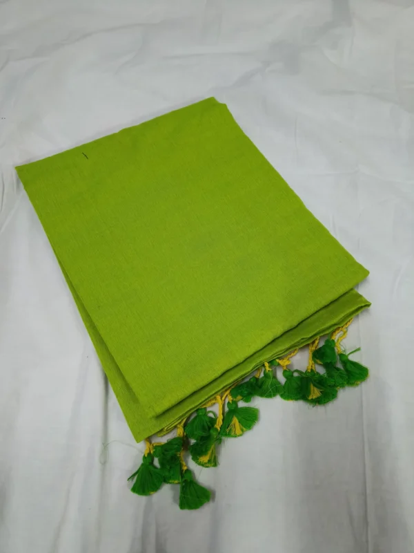 Lime Green Plain Soft Cotton Saree