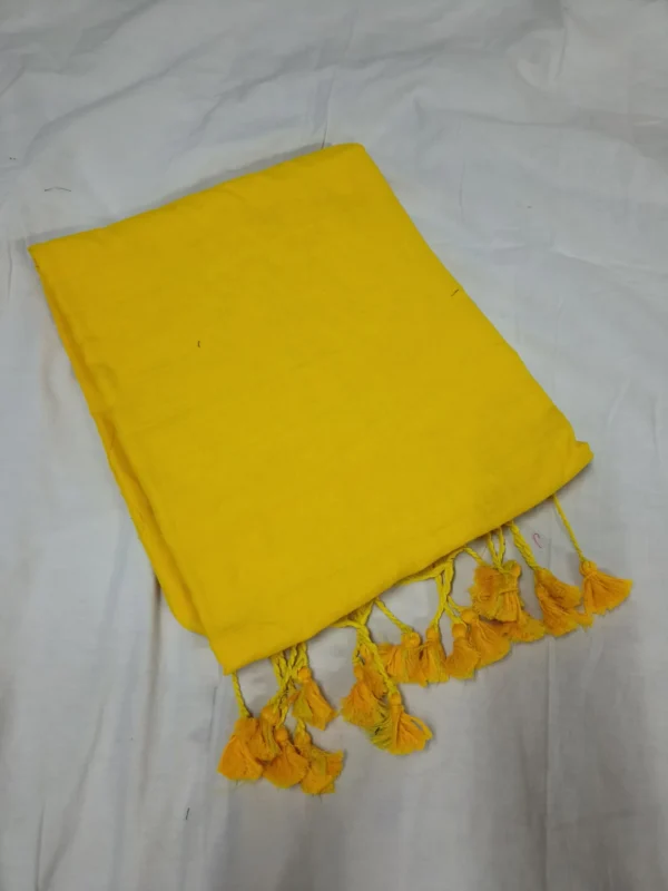 Yellow Plain Soft Cotton Saree