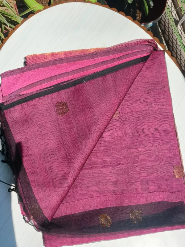 Mauve Soft Silk Saree with Black Muslin Drape