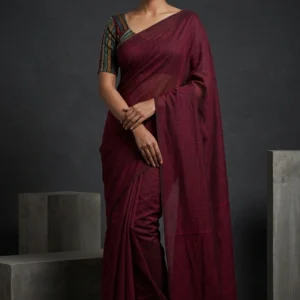 Magenta Plain Soft Cotton Saree