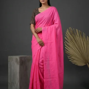 Pink Plain Soft Cotton Saree