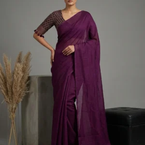 Wine Plain Soft Cotton Saree