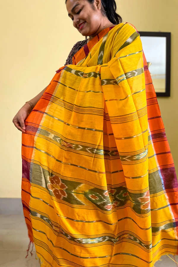 Green - Ikat Handloom Cotton Sambalpuri Saree 07