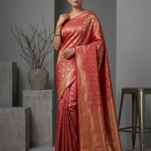 Red Semi Banarasi Silk Saree