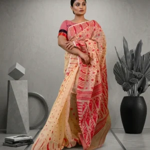 Beige Soft Jamdani Saree with Floral Motifs