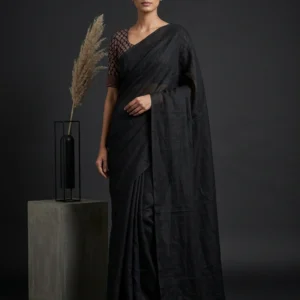 Black Plain Soft Cotton Saree