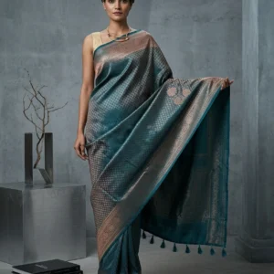 Blue Kanjeevaram Art Silk Saree with Full Body Copper Zari Motifs