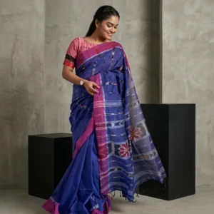 Blue Sambalpuri Ikat Printed Soft Cotton Saree