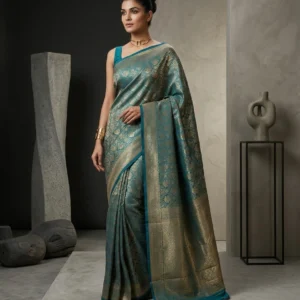 Blue Semi Banarasi Silk Saree