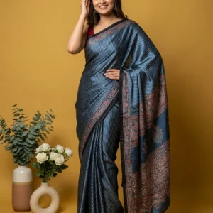 Blue Semi Modal Silk Saree with Ajrakh Polka Dots