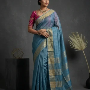 Blue Semi Tussar Silk Saree