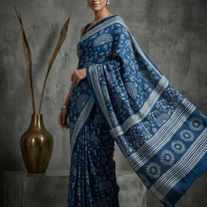 Blue Warli Printed Semi Silk Saree