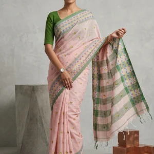 Blush Pink Soft Silk Saree with Ball Motif Borders