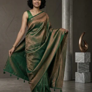 Green Kanjeevaram Art Silk Saree with Full Body Copper Zari Motifs