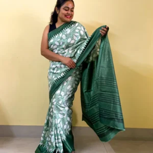 Green Leafy Vine Printed Semi Silk Saree (2)