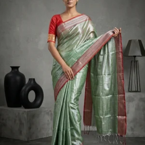 Green Raaga Tissue Saree with Contrast Border