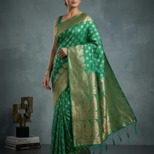 Green Semi Banarasi Silk Saree in Silver Zari