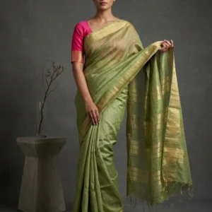 Green Semi Tussar Silk Saree